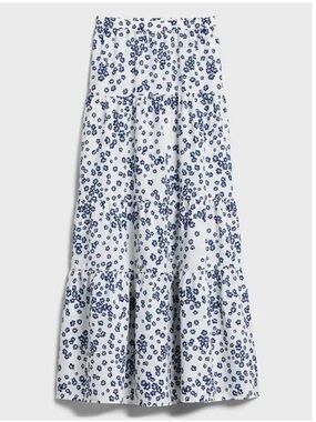 Banana Republic White Maxi Skirt with Blue Floral Print